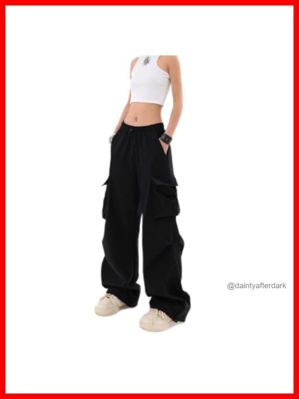 Wide Leg Parachute Cargo Pants Y2K High Rise Pleated Polyester Women